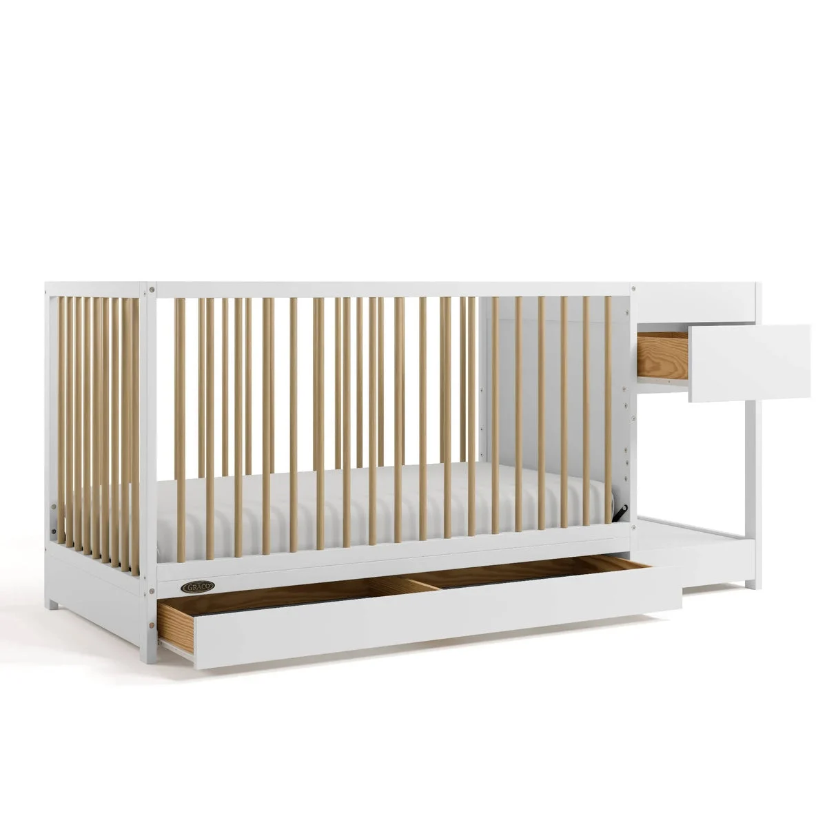 Graco Teddi Convertible Crib & Changer - White & Driftwood
