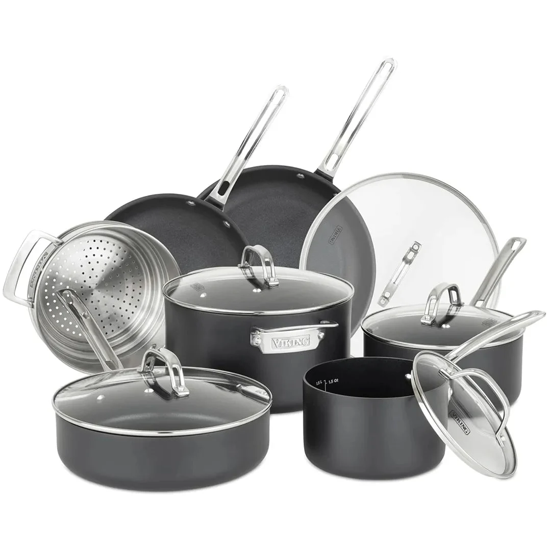 Viking Culinary 12 Piece Hard Anodized Ceramic Cookware Set - Black