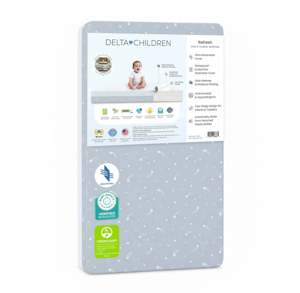 Delta Children Refresh 2-Stage Crib and Toddler Hybrid Mattress - Blue