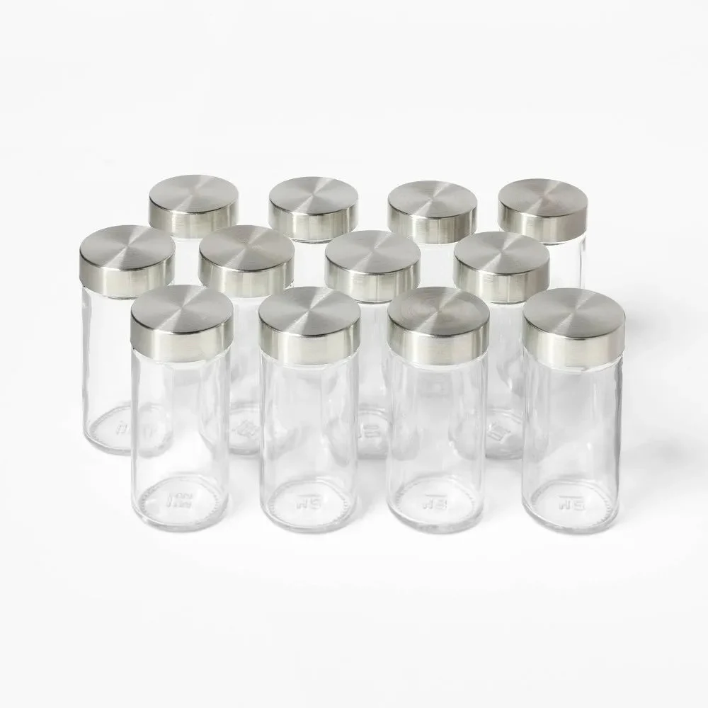 Figmint 24pc Glass Spice Jar Set - Silver