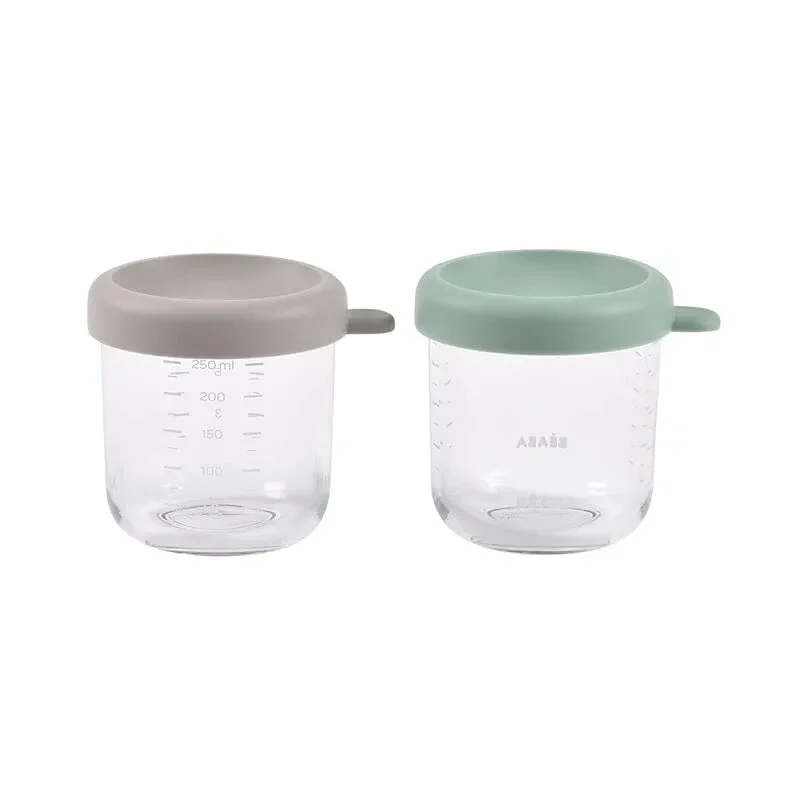 Beaba Set of 2 Glass Baby Food Jars 250ML - Mineral/Sage Green