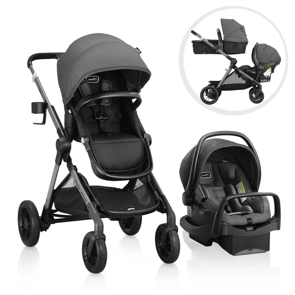Evenflo Pivot Xpand Travel System with LiteMax Infant Car Seat - Sabino Gray
