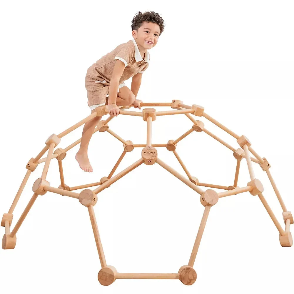Comfy Cubs Wood Dome Climber - Natural Wood