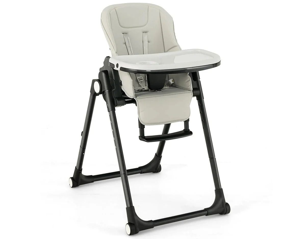 INFANS 4-in-1 Foldable Baby High Chair Height Adjustable Feeding Chair w/ Wheels - Grey