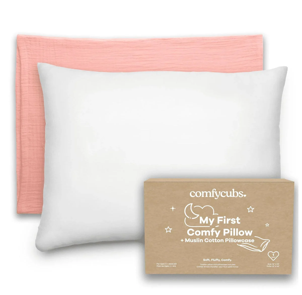 Comfy Cubs Toddler Pillow with Muslin Pillowcase - Blush