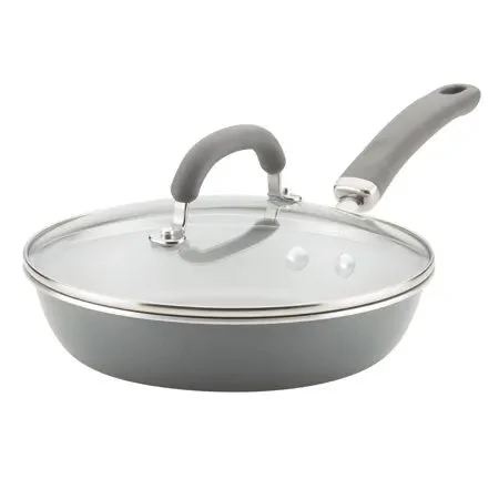 Rachael Ray Create Delicious Nonstick Deep Frying Pan with Lid - 9.5 Inch - Gray
