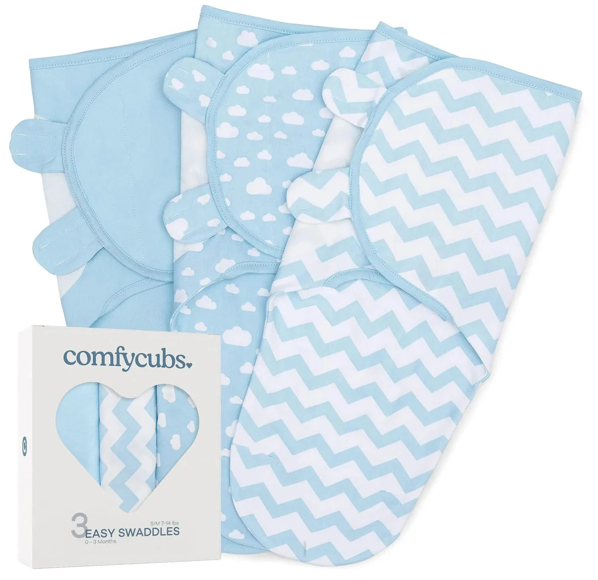 Comfy Cubs Swaddle Blankets 3 Pack - Blue