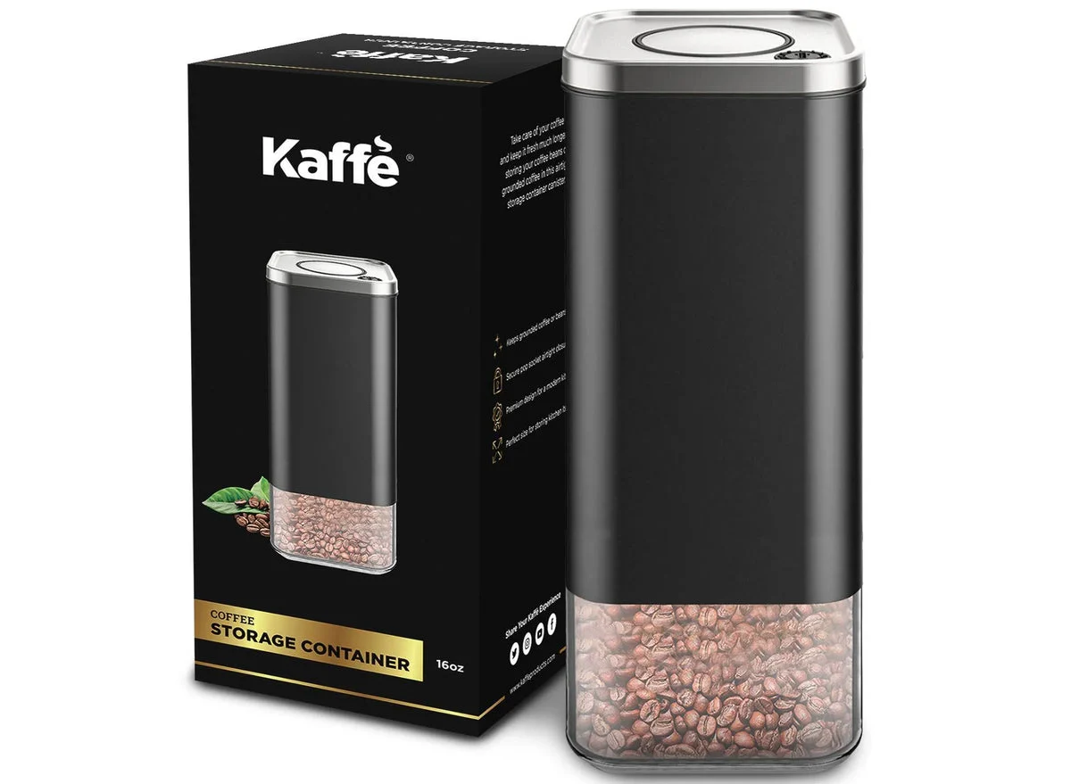 kaffe 16oz Square Glass Coffee Storage Canister - Silver