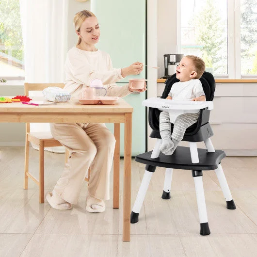 COSTWAY 6-in-1 Convertible Baby High Chair With Adjustable Removable Tray-Black