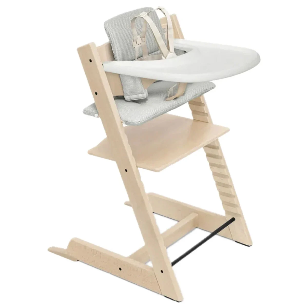 Stokke Tripp Trapp High Chair 2 with Baby Set, Cushion, and Removable Tray - Natural with Nordic Gray