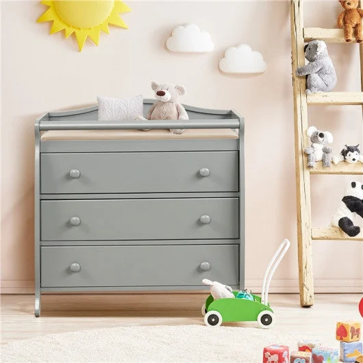 COSTWAY Baby Changing Table Infant Diaper With 3 Drawers and Safety Belt-Gray