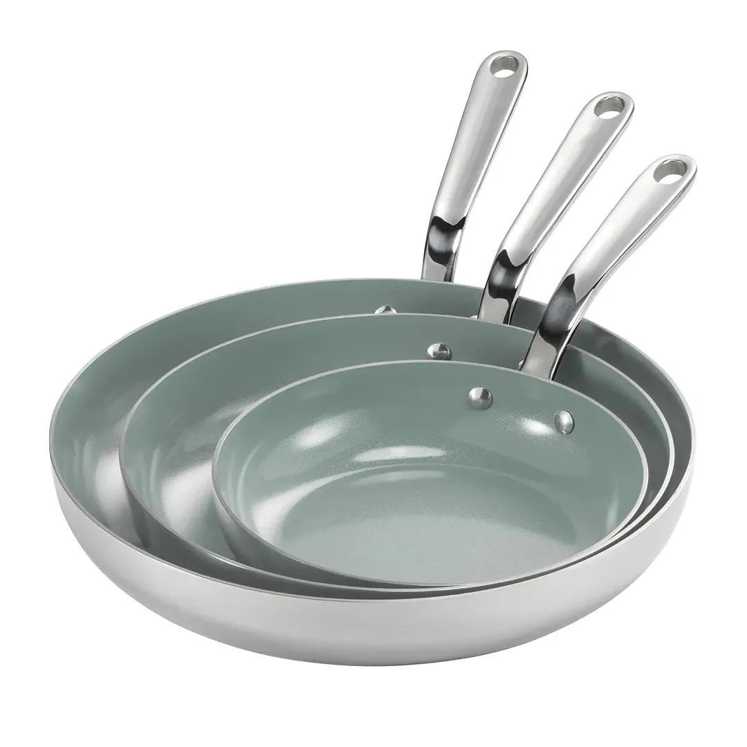 TRAMONTINA USA INC 3-piece Tri-Ply Clad Stainless Steel Ceramic Nonstick Fry Pan Set - Gray