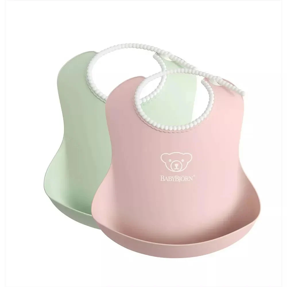 BabyBjörn Baby Bib - 2pk - Green/Powder Pink