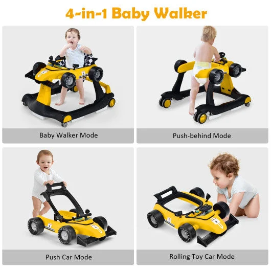 COSTWAY 4-in-1 Foldable Activity Push Walker With Adjustable Height-Yellow
