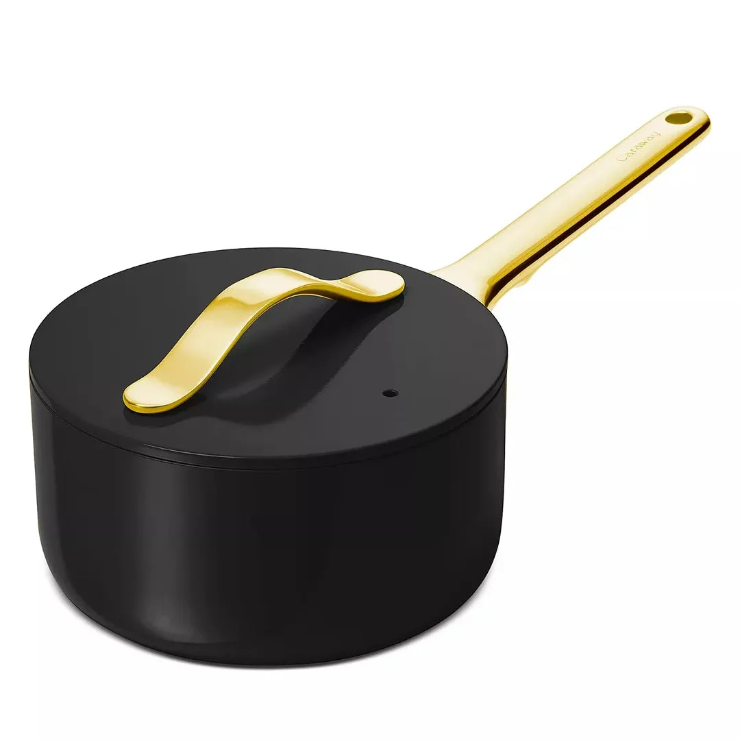 Caraway Iconics Nonstick Ceramic Saucepan with Lid - Black