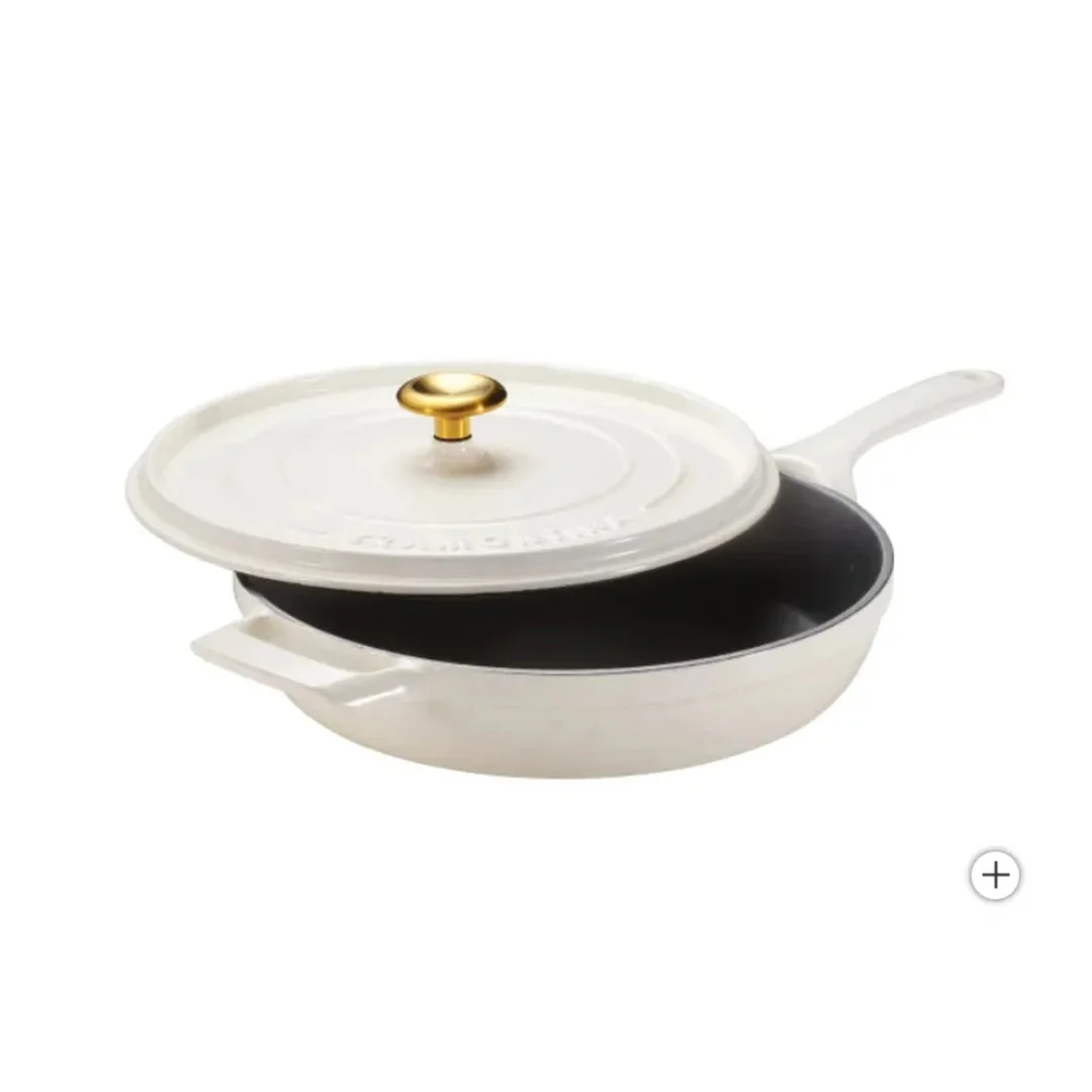 Tramontina 12-Inch Enameled Cast Iron Skillet With Lid - White