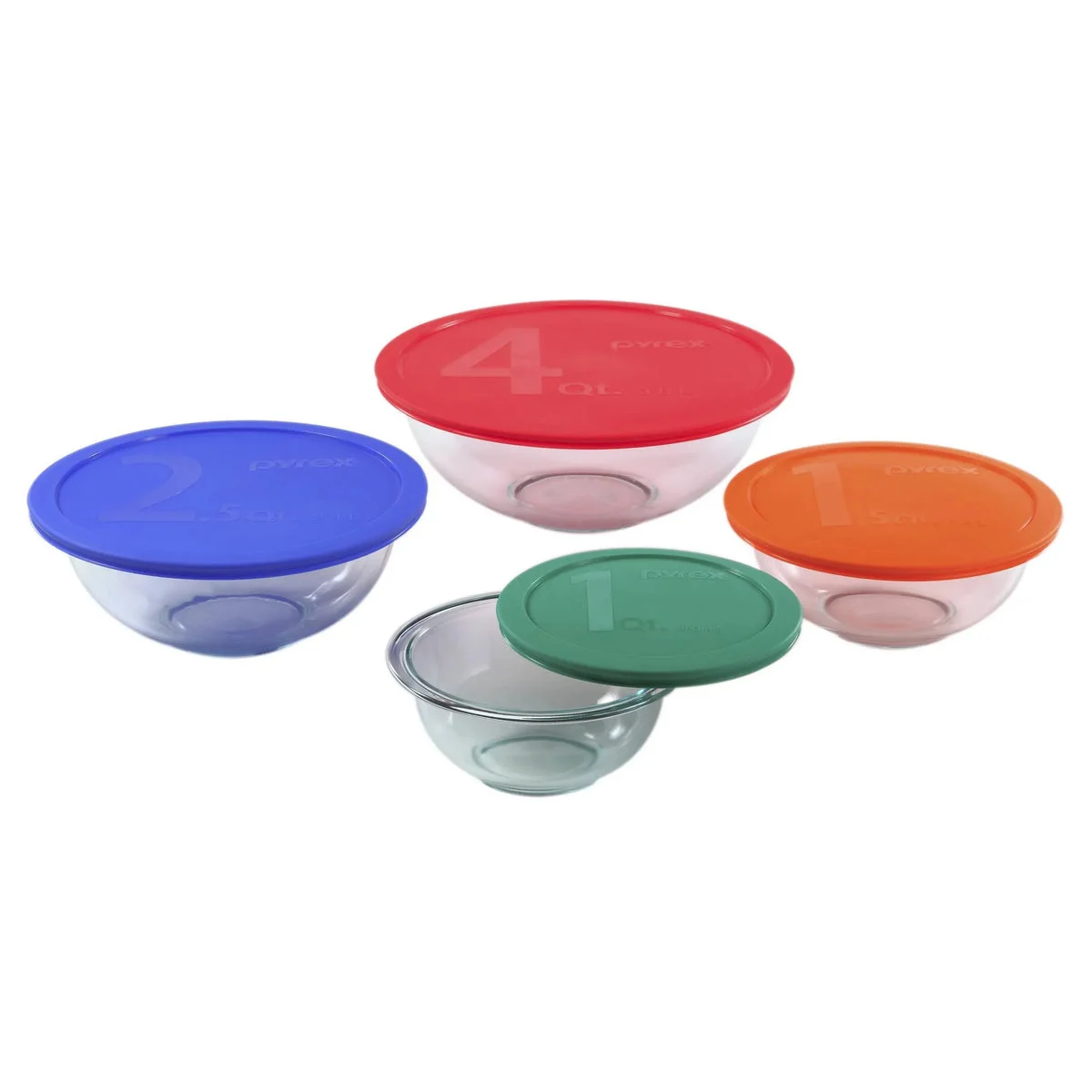 Pyrex 8pc Mixing Bowl Set: Multicolor Glass & Plastic