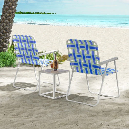 COSTWAY 2 Pieces Folding Beach Chair Camping Lawn Webbing Chair-Blue