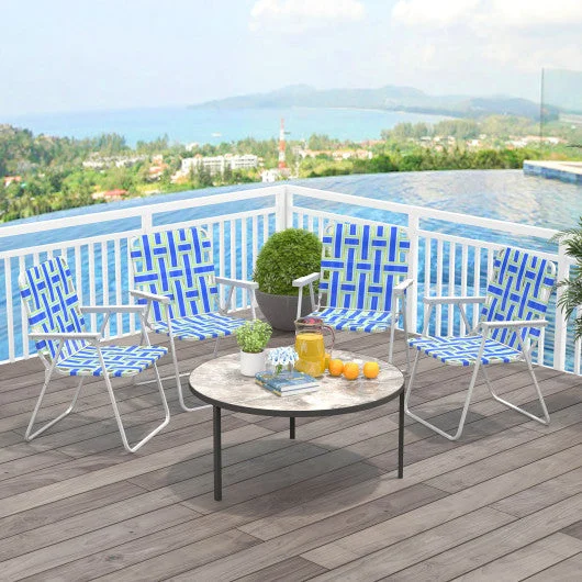 COSTWAY 4 Pieces Folding Beach Chair Camping Lawn Webbing Chair-Blue