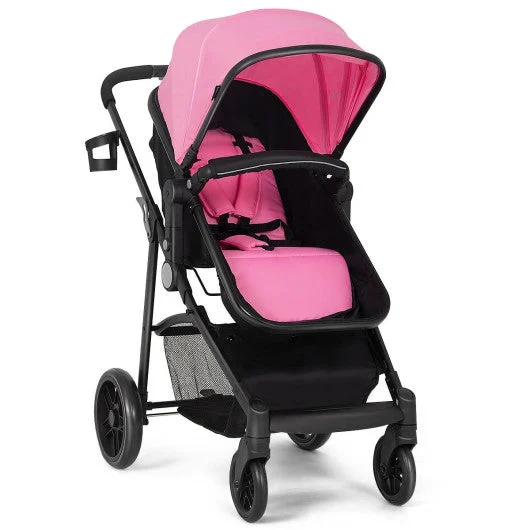 COSTWAY 2-in-1 Foldable Pushchair Newborn Infant Baby Stroller-Pink