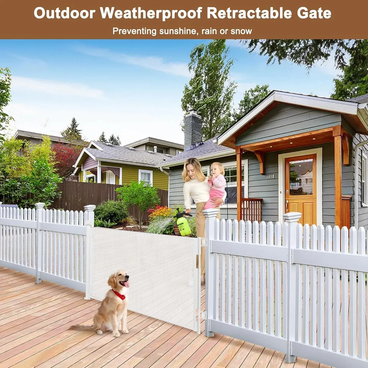 BETERTEK Weatherproof Outdoor Retractable Baby Gate - White