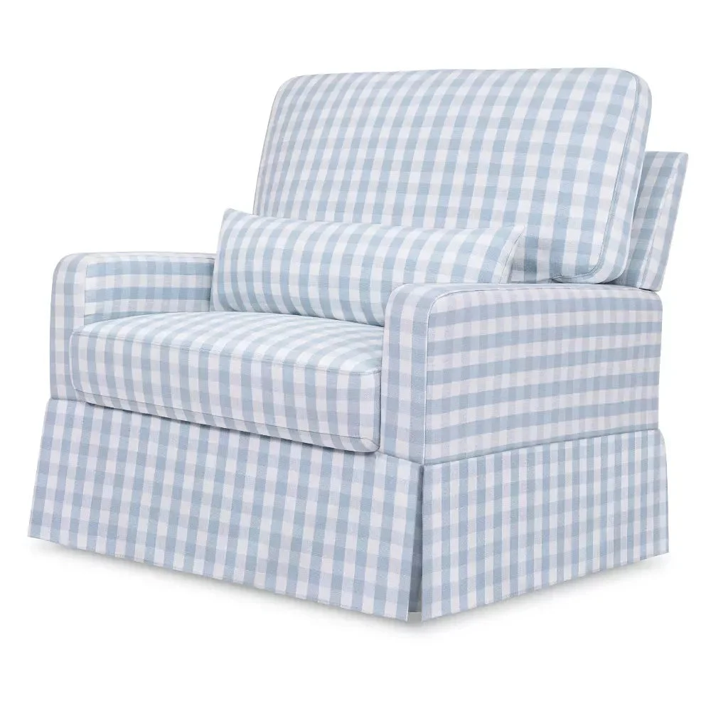 Namesake Crawford Chair and a Half Pillowback Swivel Glider - Blue Gingham