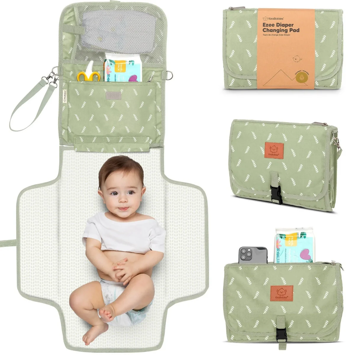 KeaBabies Portable Waterproof Diaper Changing Pad - Acacia