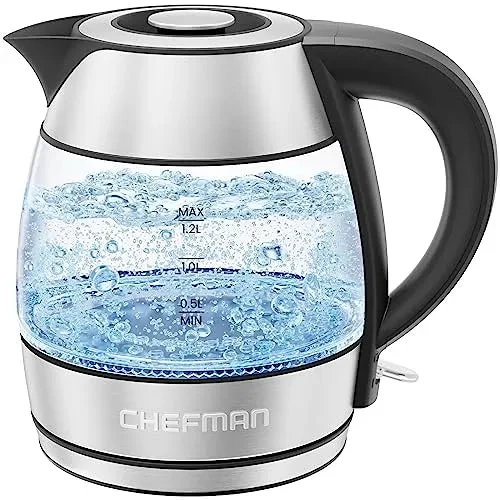 Chefman 1.2L Rapid Boil Glass Kettle- Stainless Steel