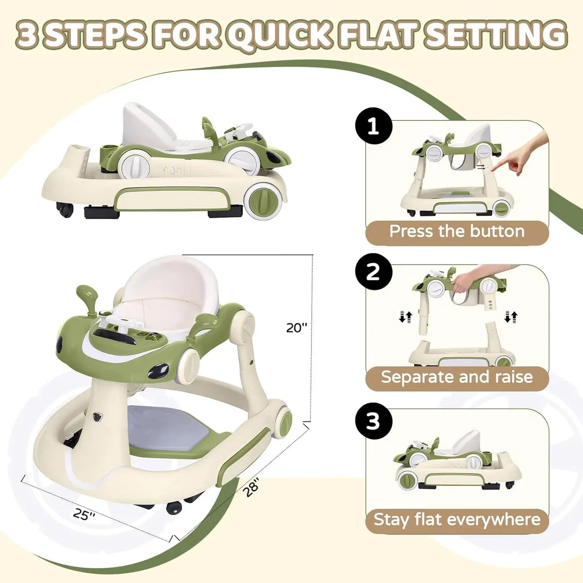 Lerrutue 4-in-1 Baby Walker with Wheels - Bean Green