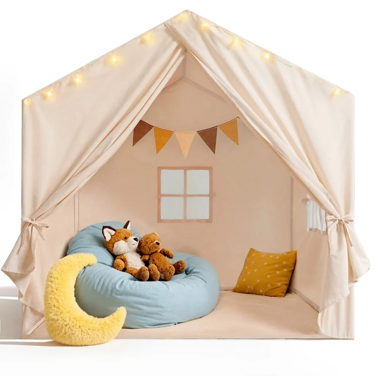 Little Dove Kids Play Tent with Padded Mat and Lights - Beige