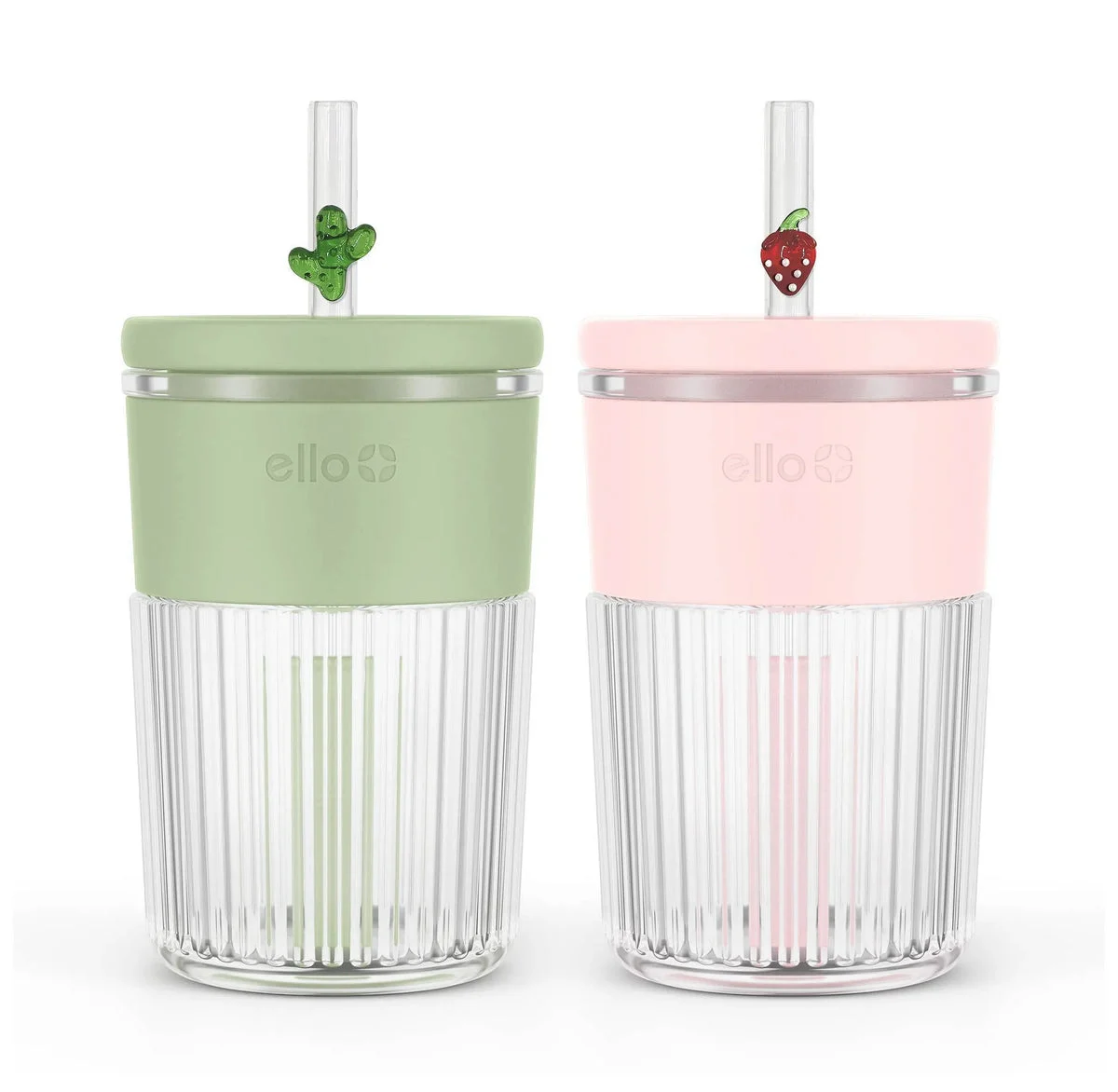 Ello Glass Straw Tumblers - Cactus Strawberry