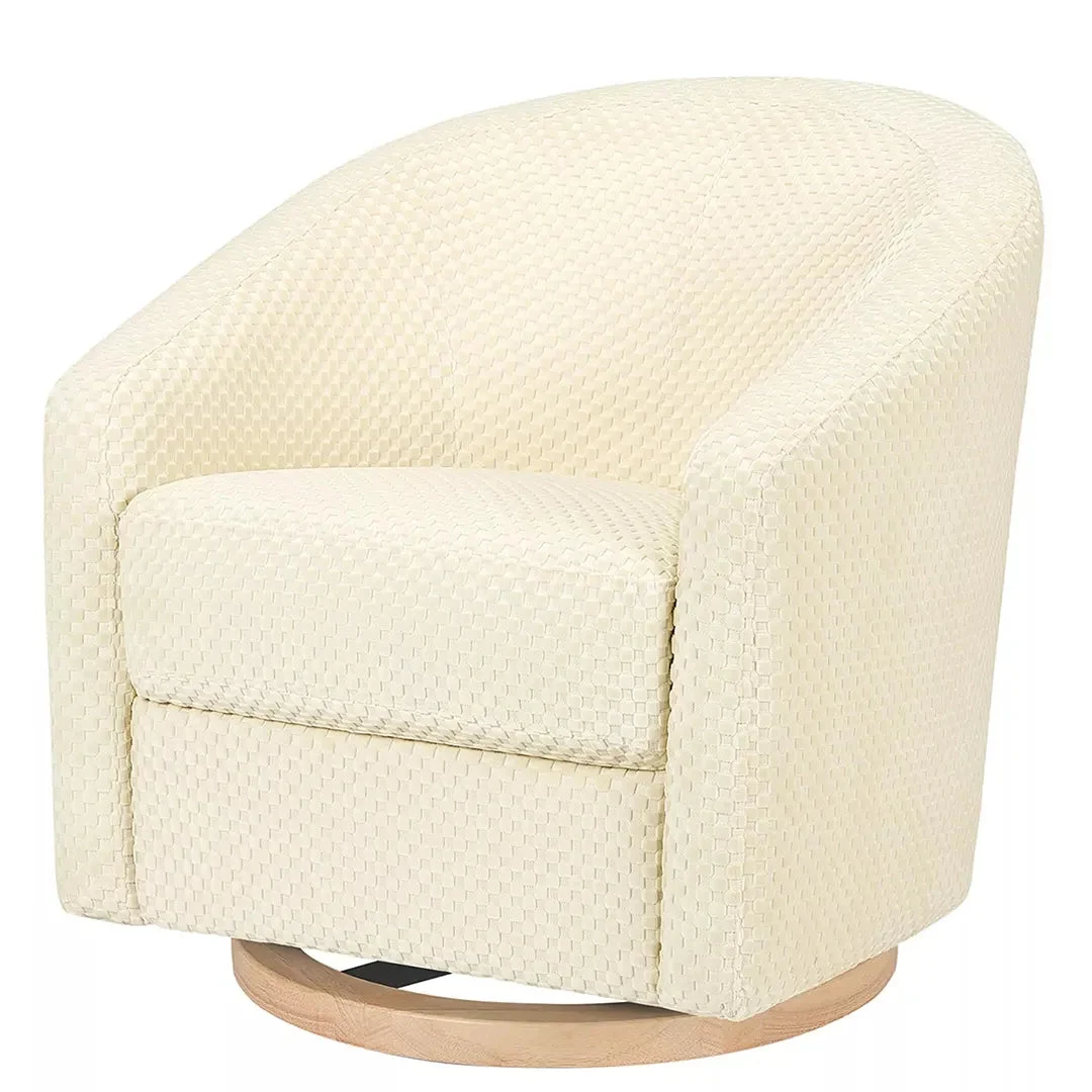 Babyletto Madison Swivel Glider - Ivory Velvet Checker w/ Light Wood Base