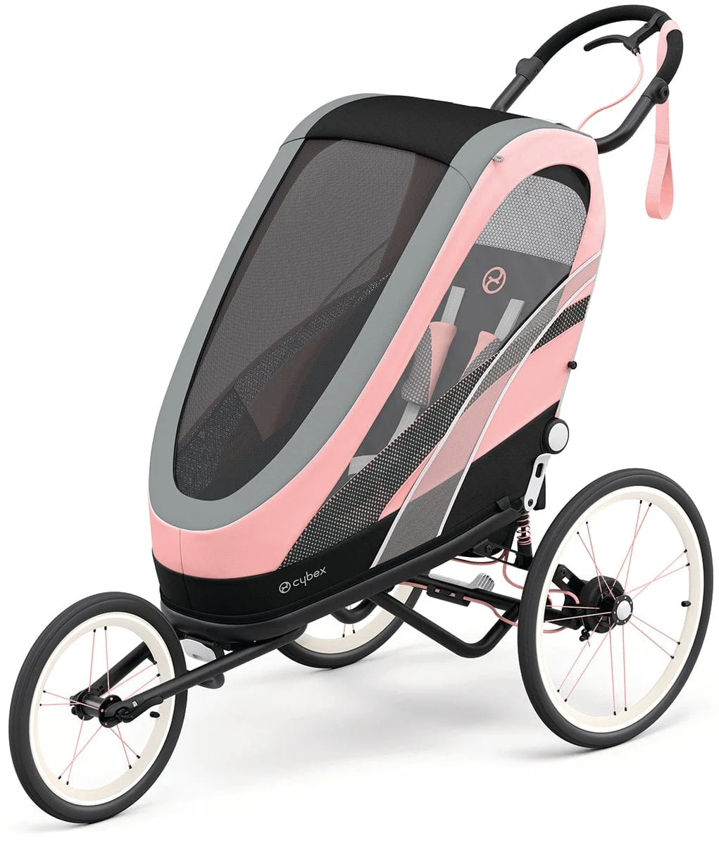 CYBEX Zeno Multisport Trailer Bundle - Black/Pink Frame + Silver Pink Seat Pack