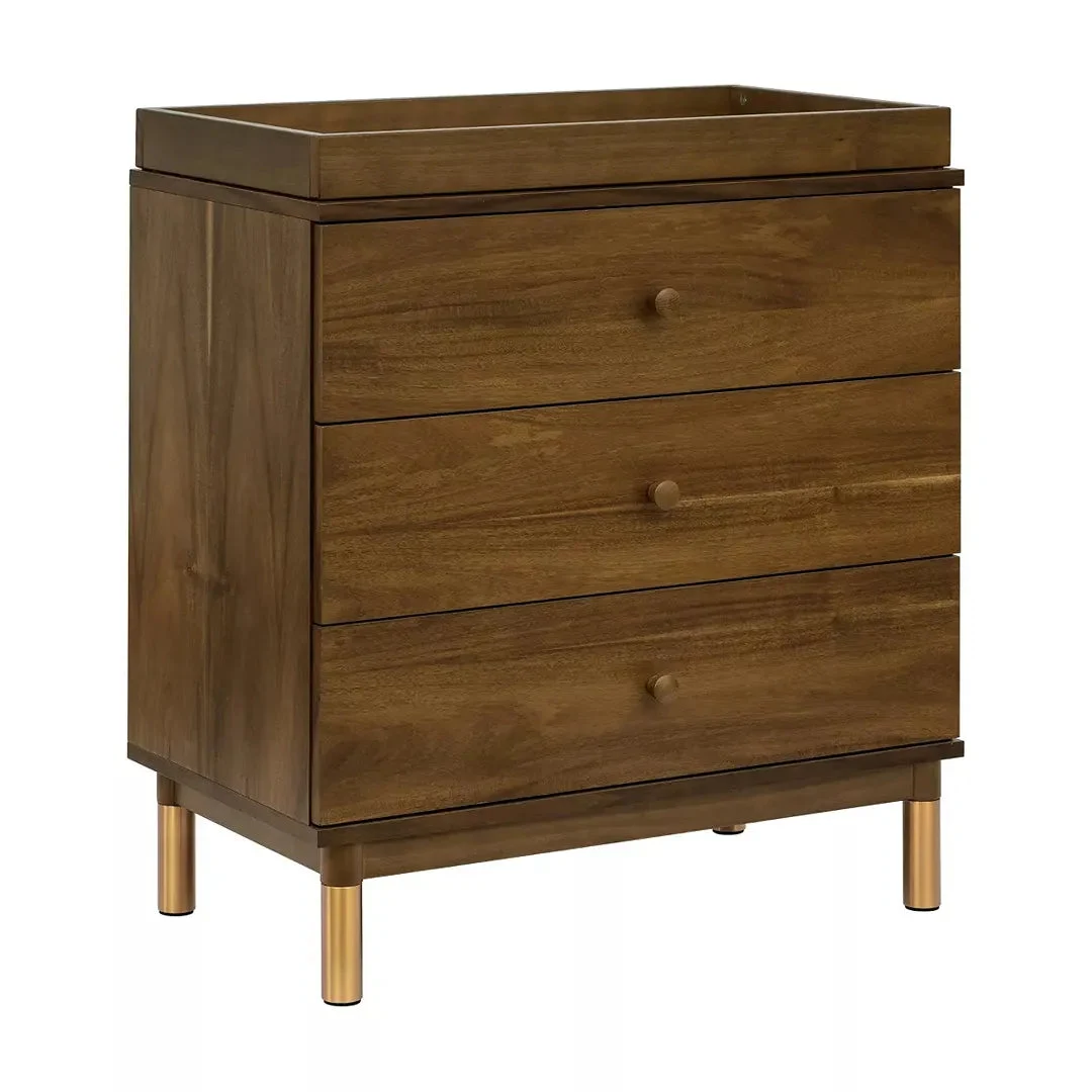 Babyletto Gelato 3-Drawer Changer Dresser - Natural Walnut/Gold Feet
