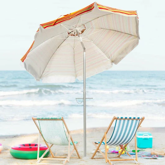 COSTWAY 6.5 Feet Beach Umbrella With Sun Shade and Carry Bag Without Weight Base-Orange