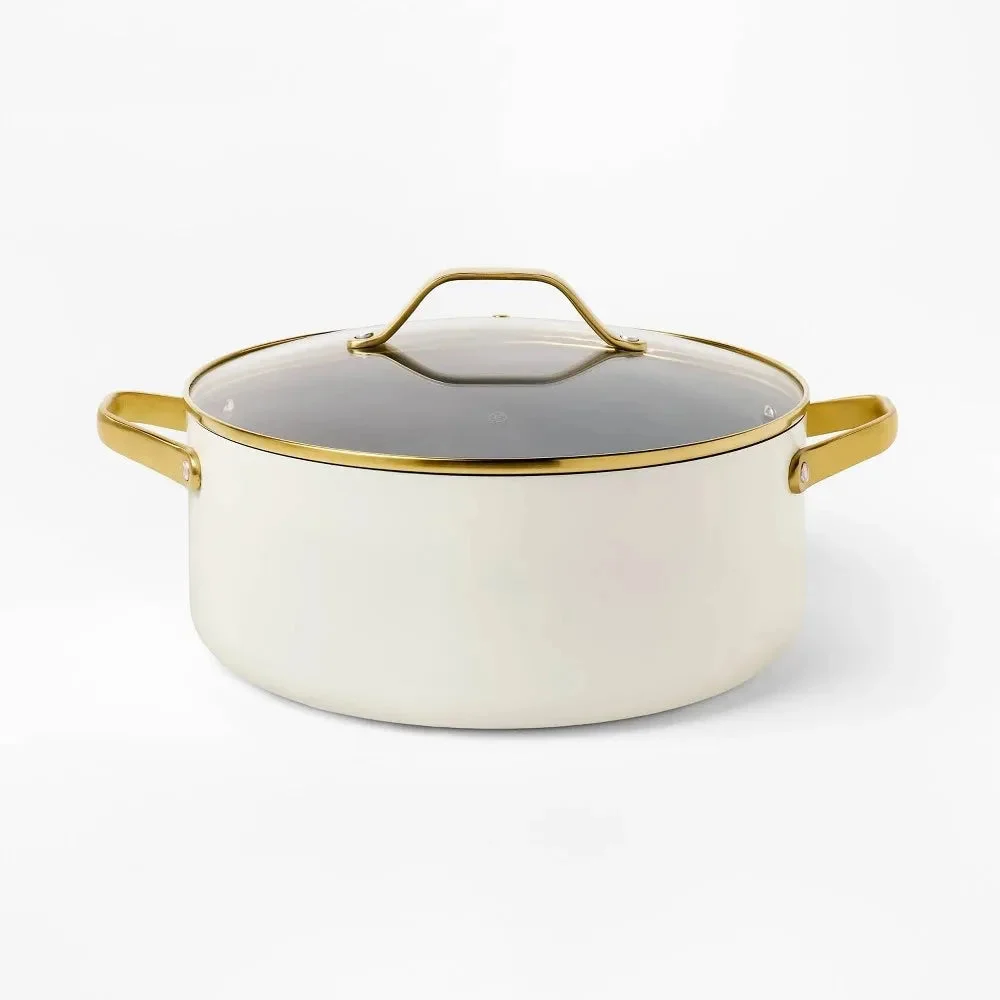 Figmint 8qt Nonstick Aluminum Wide Stock Pot - Cream