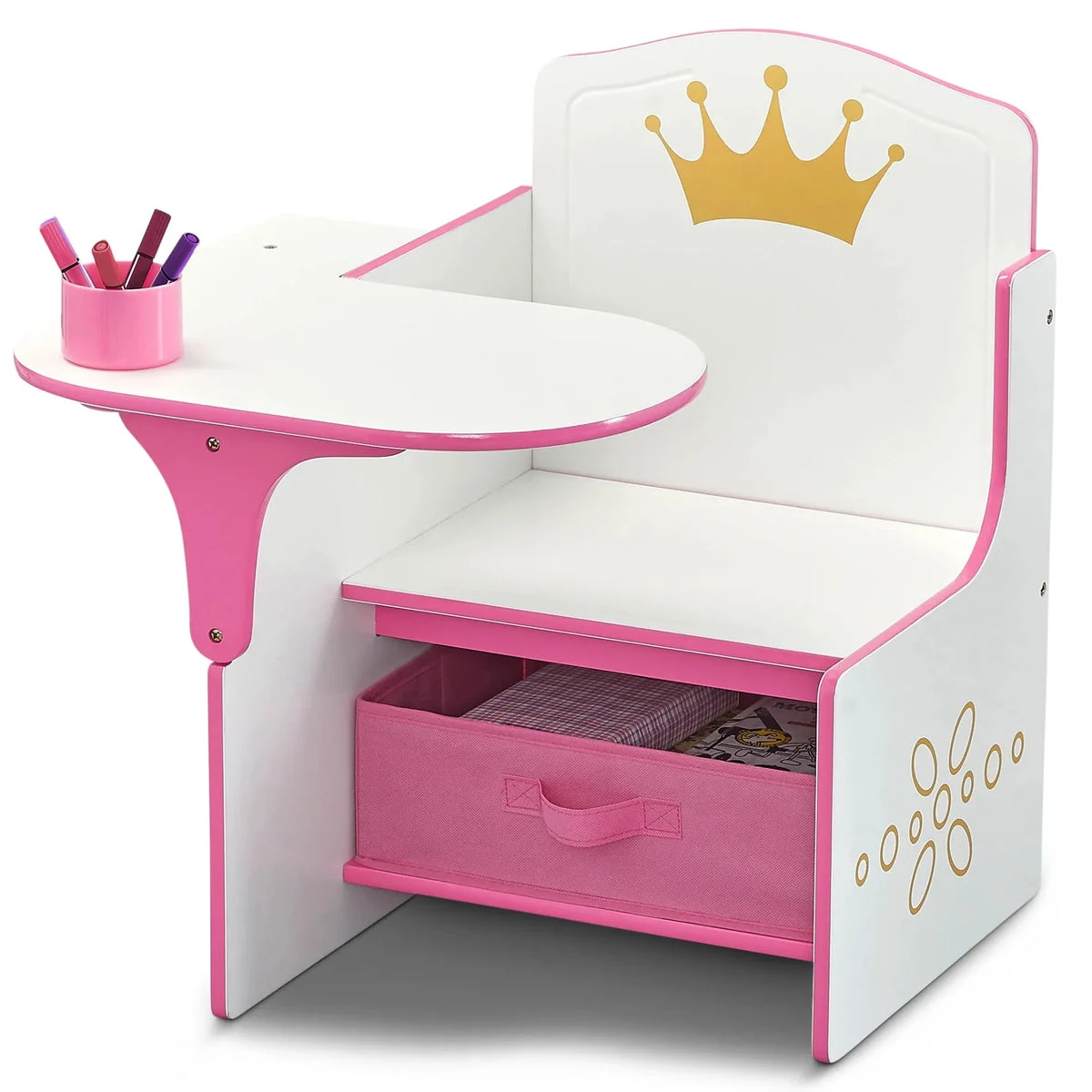 Delta Children Princess Crown Chair Desk with Storage Bin - White/Pink