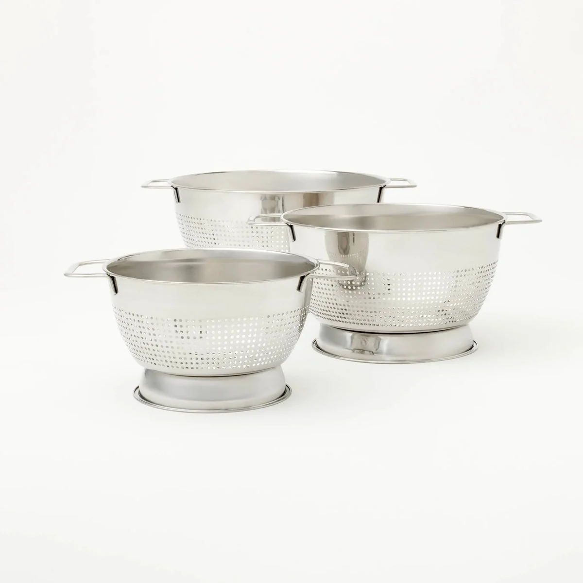 Figmint 3pc (1.5qt, 3qt, and 5qt) Stainless Steel Colander Set Silver - ™: Kitchen Strainer Collection, Dishwasher-Safe