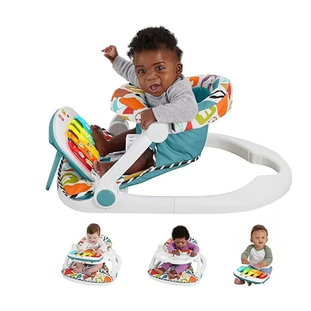 Fisher-Price Baby Portable Chair Deluxe Kick & Play Sit-Me-Up Floor Seat with Piano Learning Toy & Snack Tray for Infants to Toddlers