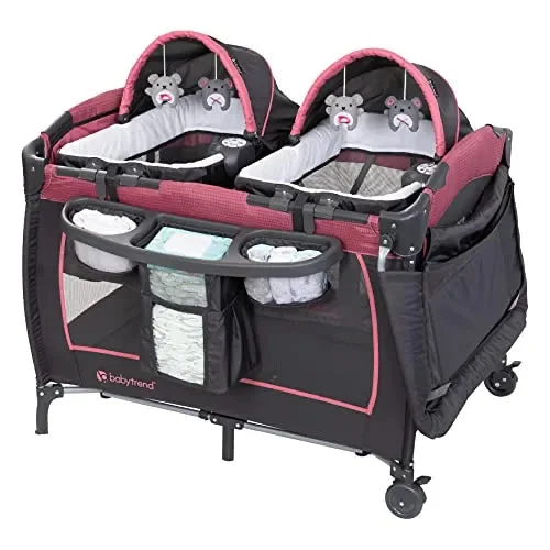 Baby Trend Lil Snooze Deluxe III Nursery Center Playard for Twins - Cozy Berry