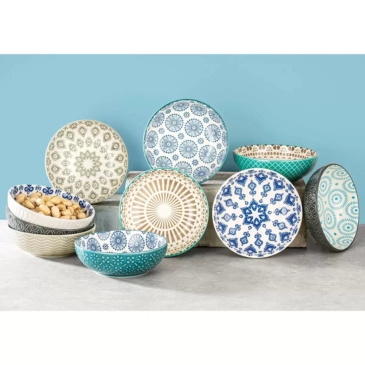 Signature Housewares Stoneware Bowls Set – 14.5 Oz (Set of 10)