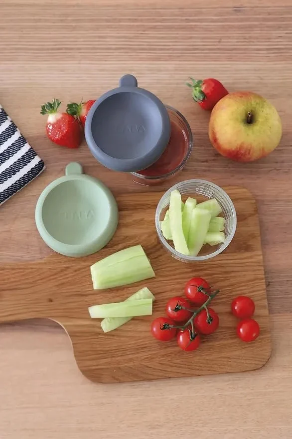 Beaba 2-Pack 5 Oz Glass Baby Food Storage Jars with Silicone Airtight Lids