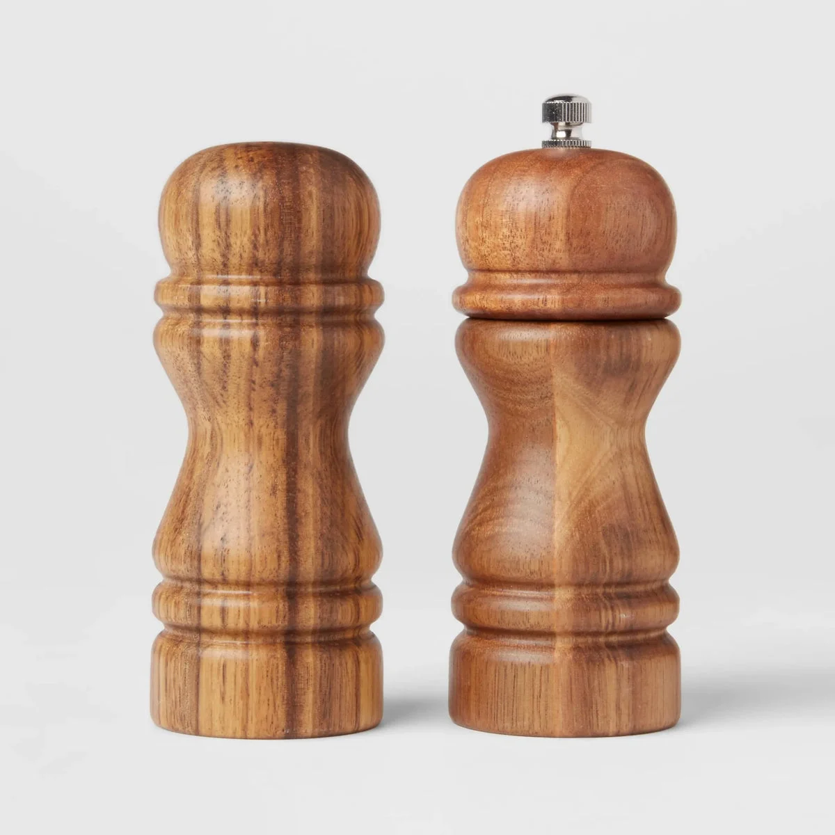 Threshold 2pc Acacia Turned Salt Shaker and Pepper Grinder Set