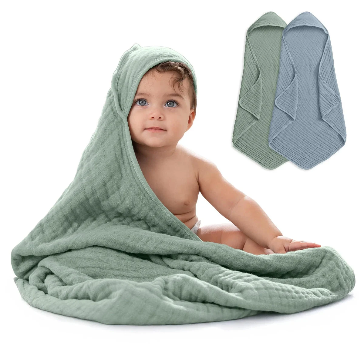 Comfy Cubs Hooded Baby Towels - 6 Layer, 100% Muslin Cotton - Large