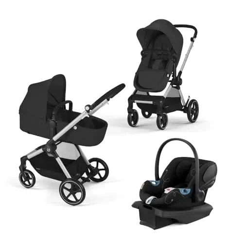 Cybex Eos 5-in-1 Travel System Stroller + Lightweight Aton G Infant Car Seat - Moon Black