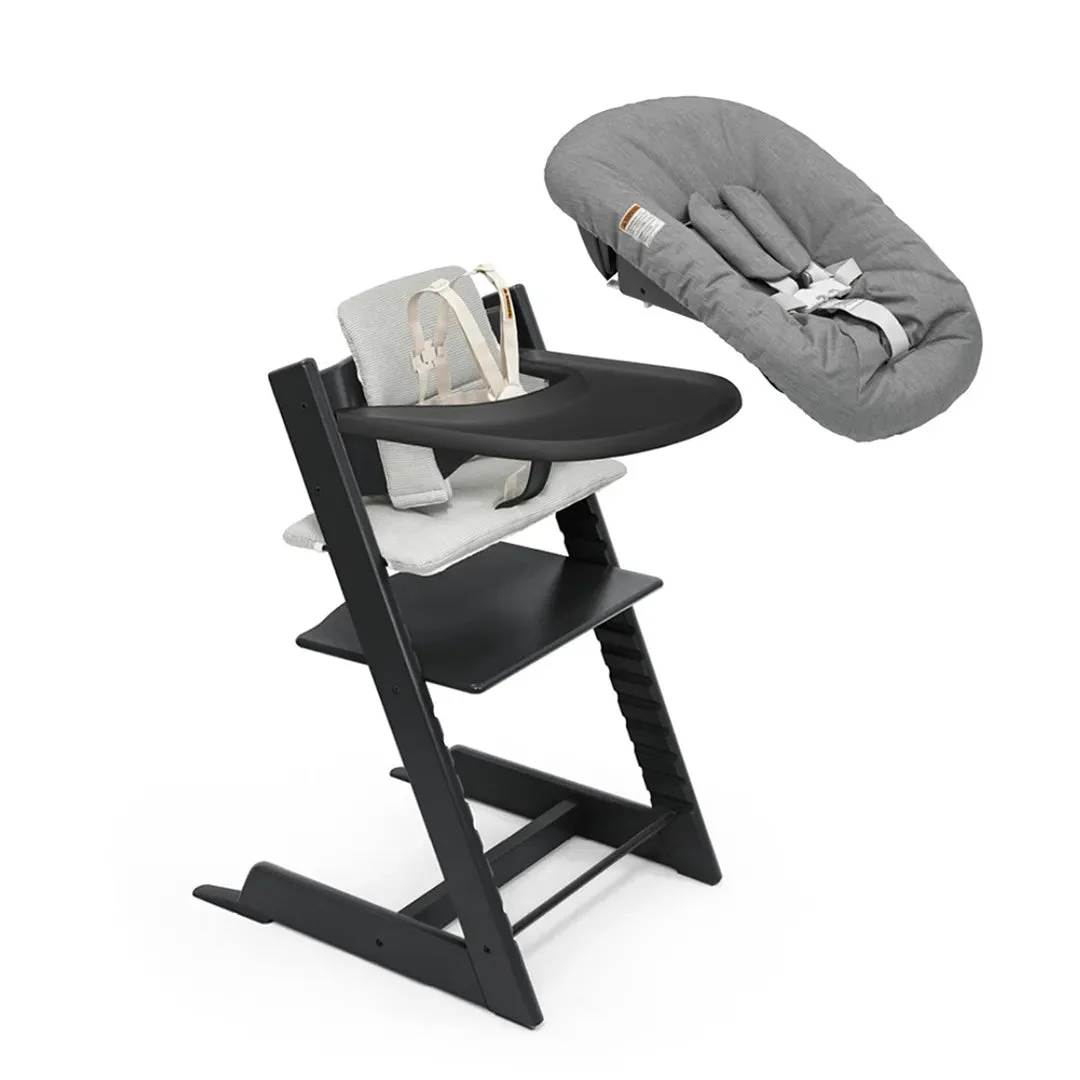 Stokke Tripp Trapp High Chair, Cushion, Tray & Newborn Set - Black