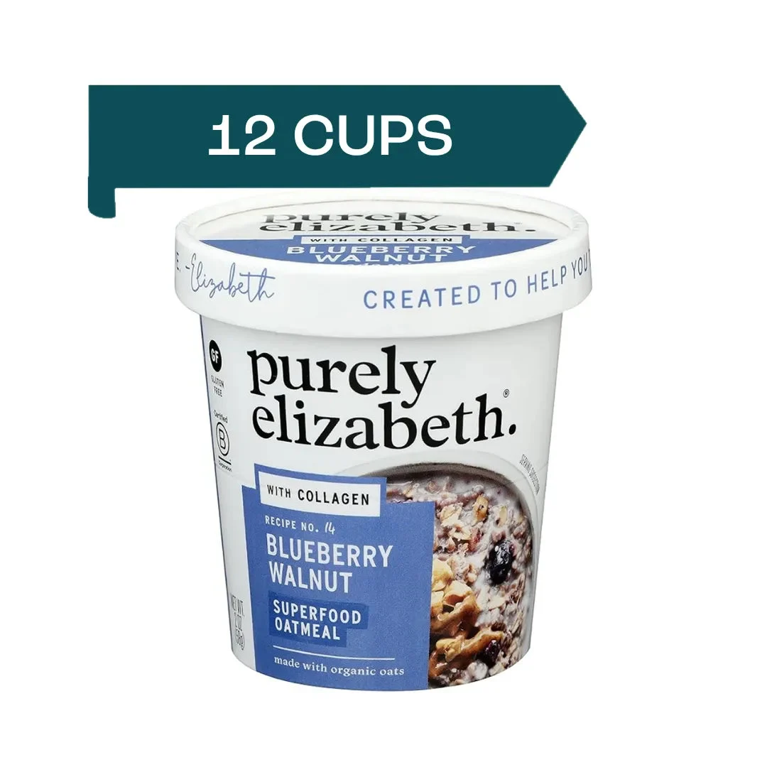 purely elizabeth. Collagen Protein Oat Cup - Blueberry Walnut, 2oz per Cup (12 Cups, Total 24oz)