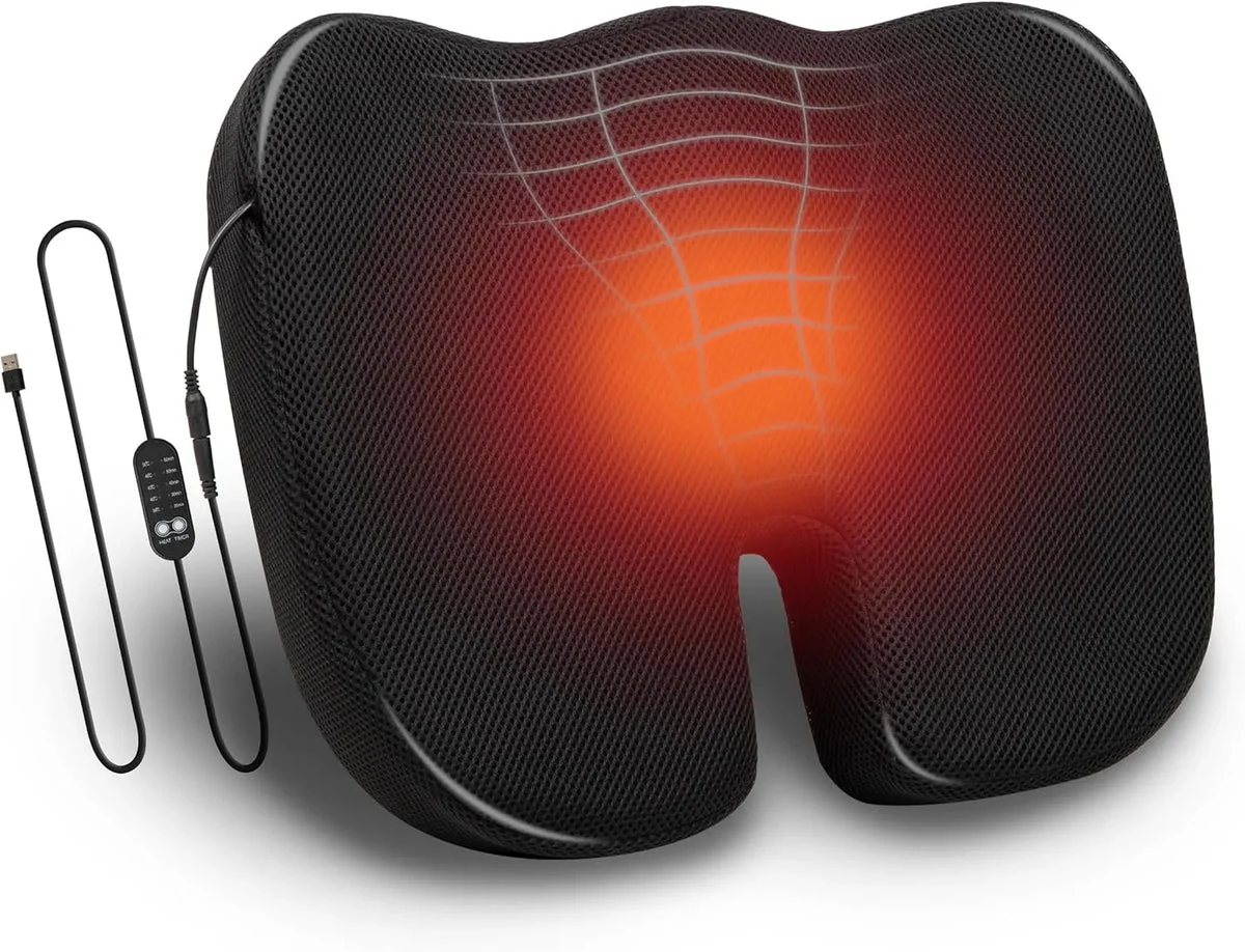 Mind Reader Heated Memory Foam Seat Cushion - Black