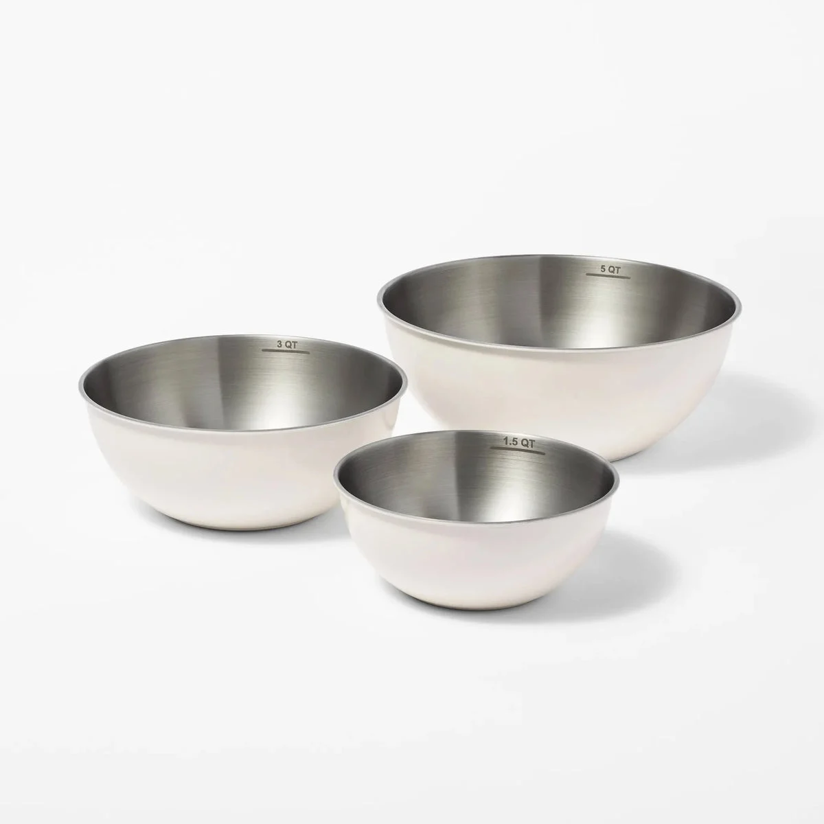 Figmint 3pc (5qt, 3qt & 1.5qt) Stainless Steel Non-Slip Mixing Bowls