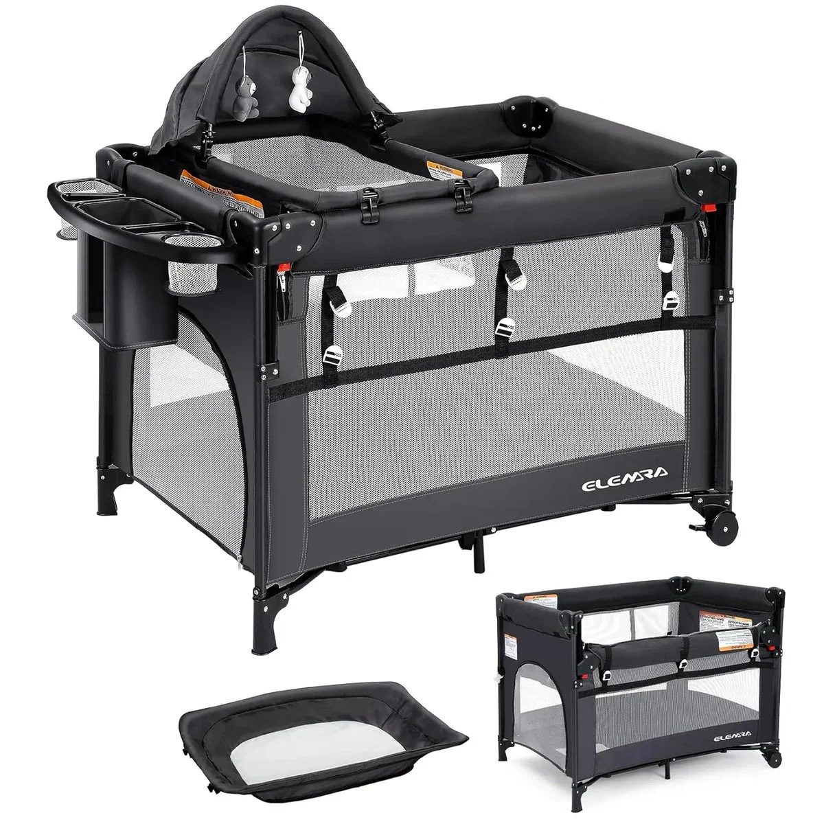 Elemara 5 in 1 Adjustable Baby Bedside Bassinet Sleeper - Gray